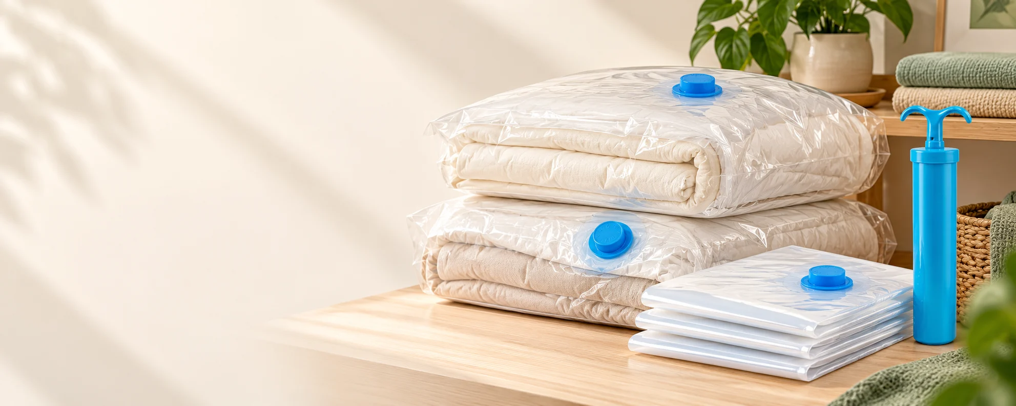 Vacuum Storage Bags with Hand Pump, Set of 5 in an everyday home setting