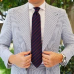 Harvard Stride Navy-Red Tie & Pocket Square Set | Premium Men’s Formal Striped Tie | Classic Navy & Red Design - Image 5