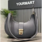 Crescent Luxury Faux Leather Shoulder Bag | Dark Gray Elegant Handbag for Women - Image 2