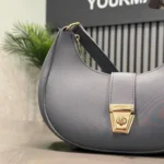 Crescent Luxury Faux Leather Shoulder Bag | Dark Gray Elegant Handbag for Women - Image 3