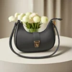 Crescent Luxury Faux Leather Shoulder Bag | Dark Gray Elegant Handbag for Women - Image 7
