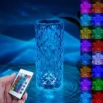 16 Colors Diamond Rose Crystal Touch Lamp | USB Rechargeable Bedside Lamp with Remote - Image 7