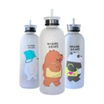 We Babe Bears Frosted Plastic Water Bottle with Straw 1000ml | Leakproof BPA-Free Cute Hydration Bottle - Image 6
