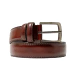 Medium Brown Imported Belt | Premium Matt Finish Strap with Elegant Metal Buckle for Formal & Casual Wear - Image 4