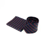 Harvard Stride Navy-Red Tie & Pocket Square Set | Premium Men’s Formal Striped Tie | Classic Navy & Red Design - Image 2