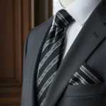 Black Label Diagonal Tie & Pocket Square Set | Premium Men’s Formal Black Tie | Classic Diagonal Stripe Design - Image 7