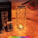 16 Colors Diamond Rose Crystal Touch Lamp | USB Rechargeable Bedside Lamp with Remote - Image 6