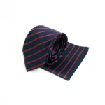 Harvard Stride Navy-Red Tie & Pocket Square Set | Premium Men’s Formal Striped Tie | Classic Navy & Red Design