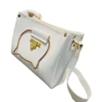 White Elegant Cat Handle Handbag for Girls & Ladies | Stylish Shoulder & Crossbody Bag with Gold Accents | Adjustable Strap