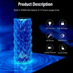 16 Colors Diamond Rose Crystal Touch Lamp | USB Rechargeable Bedside Lamp with Remote - Image 5