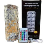 16 Colors Diamond Rose Crystal Touch Lamp | USB Rechargeable Bedside Lamp with Remote - Image 4