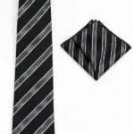 Black Label Diagonal Tie & Pocket Square Set | Premium Men’s Formal Black Tie | Classic Diagonal Stripe Design - Image 3