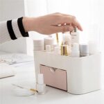 Plastic Makeup Organizer with Drawer | Desktop Cosmetics & Makeup Brush Storage Box | Office & Stationery Organizer - Image 3