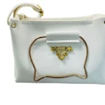 White Elegant Cat Handle Handbag for Girls & Ladies | Stylish Shoulder & Crossbody Bag with Gold Accents | Adjustable Strap - Image 2
