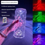 16 Colors Diamond Rose Crystal Touch Lamp | USB Rechargeable Bedside Lamp with Remote - Image 3