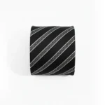 Black Label Diagonal Tie & Pocket Square Set | Premium Men’s Formal Black Tie | Classic Diagonal Stripe Design - Image 4