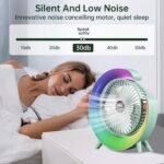 Colorful USB Rechargeable Desktop Fan | Silent Cooling, LED Ambient Light, 3-Speed Rotation - Image 3