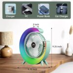 Colorful USB Rechargeable Desktop Fan | Silent Cooling, LED Ambient Light, 3-Speed Rotation