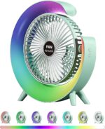 Colorful USB Rechargeable Desktop Fan | Silent Cooling, LED Ambient Light, 3-Speed Rotation - Image 6