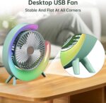 Colorful USB Rechargeable Desktop Fan | Silent Cooling, LED Ambient Light, 3-Speed Rotation - Image 5