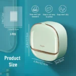 Light Green | Self-Adhesive Wall-Mounted Luxury Soap Holder with Lid and Drainage Tray - Image 3