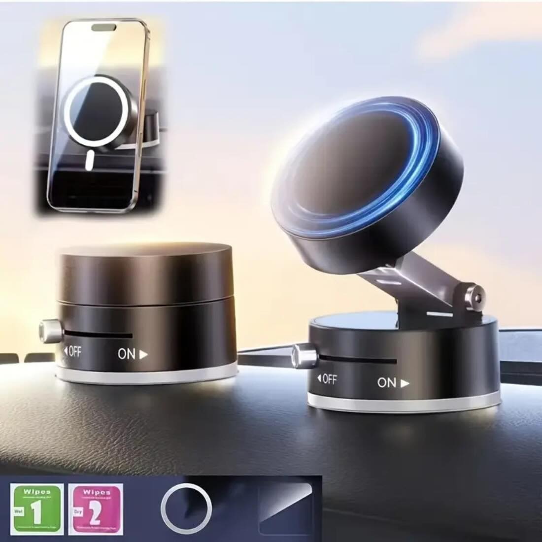 Product Image - 9 Magnetic Wireless Phone Holder with Foldable Suction Grip for Secure Mounting - Image 1