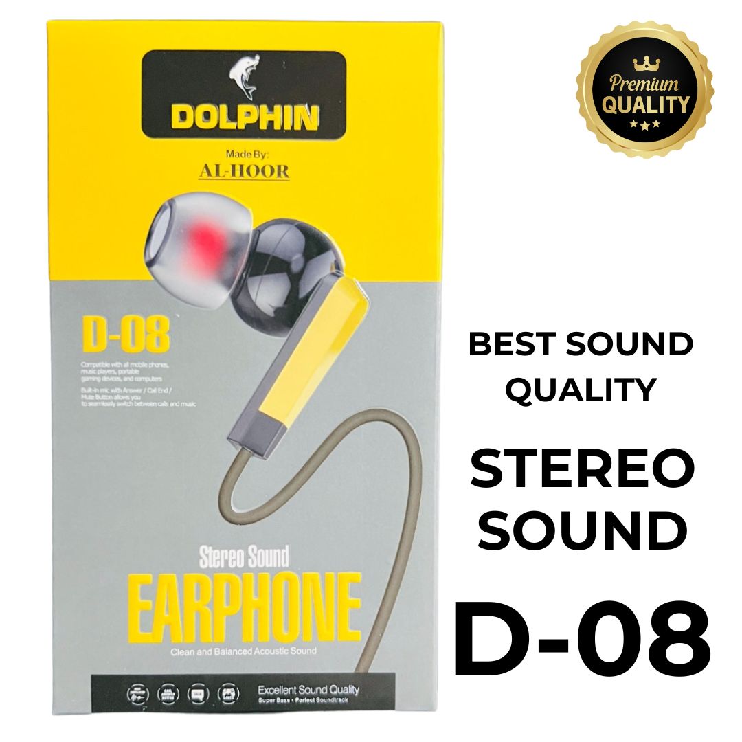 BEST-SOUND-QUALITY-2_1726842236.jpg Dolphin D-08 Handsfree | Stereo Sound Earphones | Noise-Cancellation with Mic & Inline Controls - Image 1