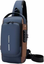 Blue & Brown | Multifunction Anti-Theft USB Charging Crossbody Shoulder Bag | Stylish, Secure, and Ready for Adventures - Image 4