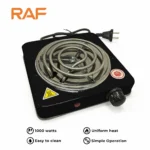Black RAF R.8010B Electric Stove Hot Plate and Cooker with 1000W Power, Thermostat, and Uniform Heating - Image 2