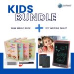 8.5 Inch Multi-Color LCD Writing Tablet + 4-in-1 Sank Magic Book Practice Set | Kids Learning & Drawing Combo | Random Colors