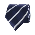 Navy Blue Pencil Stripe Tie & Pocket Square Set | Premium Men’s Formal Navy Tie | Classic Pencil Stripe Design - Image 2