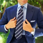 Navy Blue Pencil Stripe Tie & Pocket Square Set | Premium Men’s Formal Navy Tie | Classic Pencil Stripe Design - Image 6