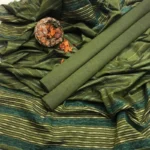 Winter Sussi Silk 3-Piece Suit for Women | Unstitched Plain Shirt & Trouser | Heavy Winter Sussi Shawl | Bottle Green - Image 5