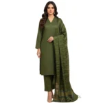 Winter Sussi Silk 3-Piece Suit for Women | Unstitched Plain Shirt & Trouser | Heavy Winter Sussi Shawl | Bottle Green