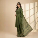 Winter Sussi Silk 3-Piece Suit for Women | Unstitched Plain Shirt & Trouser | Heavy Winter Sussi Shawl | Bottle Green - Image 2