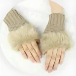 Women’s Faux Fur Fingerless Knitted Gloves | Warm Winter Hand Wrist Warmers | Soft, Stylish & Comfortable | Beige - Image 3