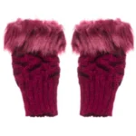 Women’s Faux Fur Fingerless Knitted Gloves | Warm Winter Hand Wrist Warmers | Soft, Stylish & Comfortable | Maroon - Image 3