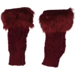 Women’s Faux Fur Fingerless Knitted Gloves | Warm Winter Hand Wrist Warmers | Soft, Stylish & Comfortable | Maroon - Image 5