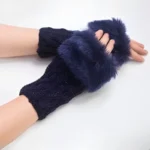 Women’s Faux Fur Fingerless Knitted Gloves | Warm Winter Hand Wrist Warmers | Soft, Stylish & Comfortable | Blue