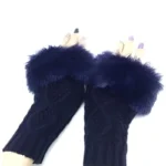 Women’s Faux Fur Fingerless Knitted Gloves | Warm Winter Hand Wrist Warmers | Soft, Stylish & Comfortable | Blue - Image 3