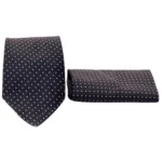 Black Bulleted Patterned Tie with Pocket Square | Premium Men’s Formal Tie Set | Textured Bullet Design - Image 2