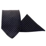 Black Bulleted Patterned Tie with Pocket Square | Premium Men’s Formal Tie Set | Textured Bullet Design - Image 3