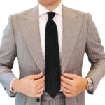 Black Bulleted Patterned Tie with Pocket Square | Premium Men’s Formal Tie Set | Textured Bullet Design