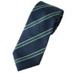 Navy Green & White Stripe Design  | Premium Men’s Formal Silk Tie and Pocket Square Set | Navy Green & White Stripe Design