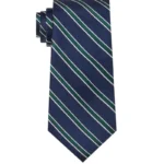 Navy Green & White Stripe Design  | Premium Men’s Formal Silk Tie and Pocket Square Set | Navy Green & White Stripe Design - Image 4