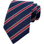 Navy Blue & Red  Striped Tie & Pocket Square Set  | Premium Formal Necktie | Graduation, Wedding & Suit Wear