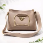 Beige Elegant Cat Handle Handbag for Girls & Ladies | Stylish Shoulder & Crossbody Bag with Gold Accents | Adjustable Strap - Image 2