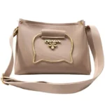 Beige Elegant Cat Handle Handbag for Girls & Ladies | Stylish Shoulder & Crossbody Bag with Gold Accents | Adjustable Strap - Image 5
