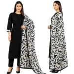 Katan Silk 3-Piece Suit for Women | Unstitched Plain Shirt & Trouser with Heavy Winter Silk Shawl - Image 6