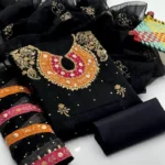 Organza 3-Piece Suit for Women | Unstitched  Handmade Aari Zari & Beads Work - Image 3